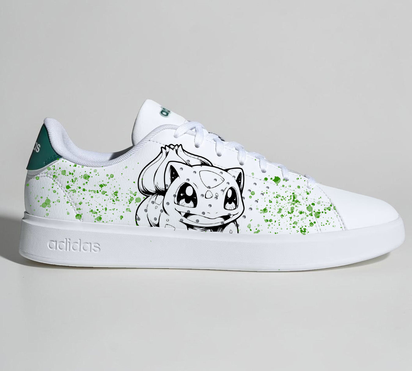 Chaussures Adidas customisées style Pokémon pour fans de pop culture et de gaming.
