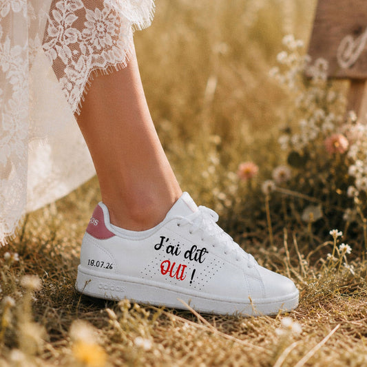 baskets de mariage personnalisées, chaussures mariée confortables, sneakers mariage bohème, adidas mariage custom, idée cadeau EVJF mariage, chaussures mariée originales.