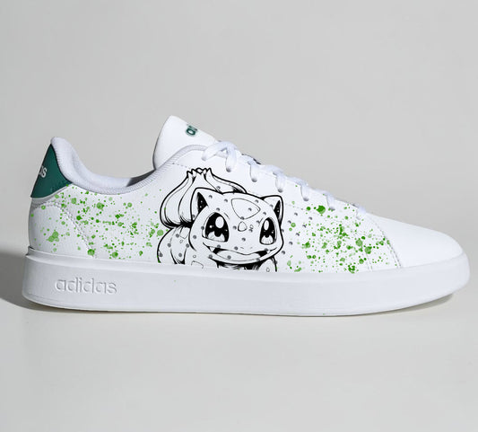 Chaussures Adidas customisées style Pokémon pour fans de pop culture et de gaming.