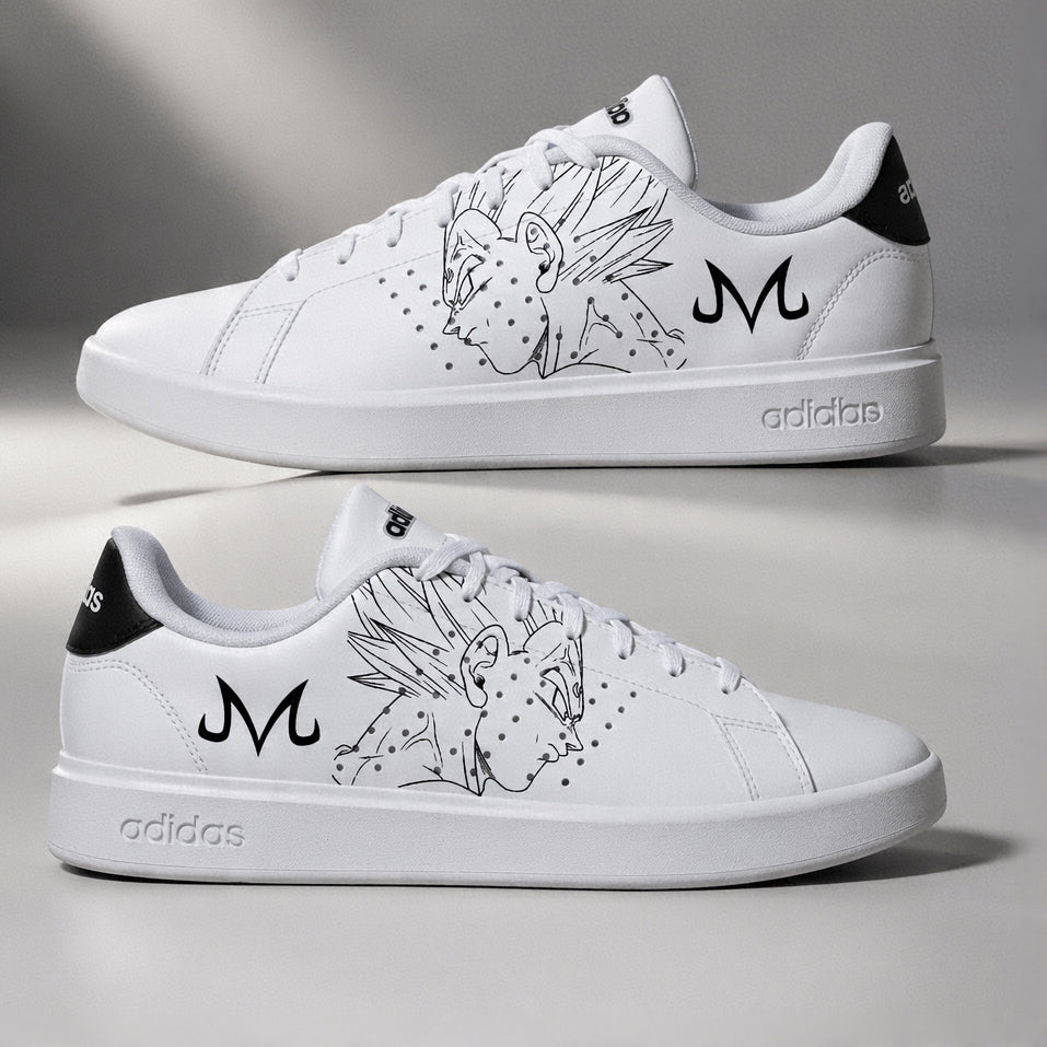 Sneakers Adidas customisées Dragon Ball Z avec Majin Vegeta peintes à la main
