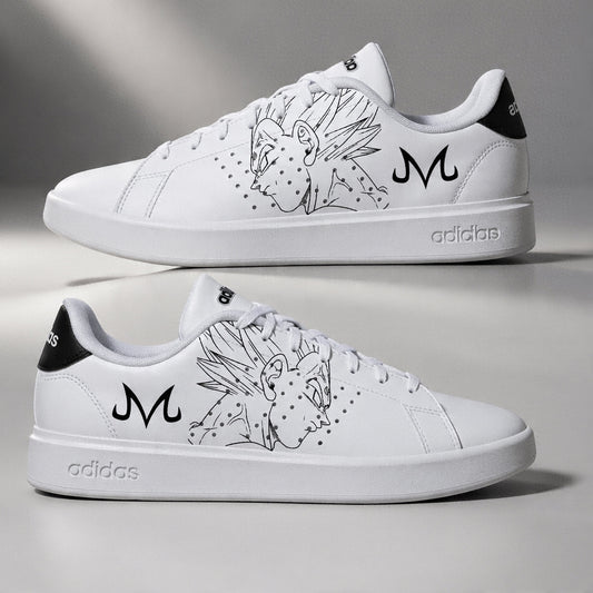Sneakers Adidas customisées Dragon Ball Z avec Majin Vegeta peintes à la main