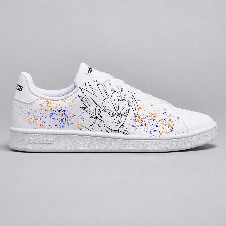 Sneakers Adidas customisées Dragon Ball Super avec design de Vegetto peintes à la main