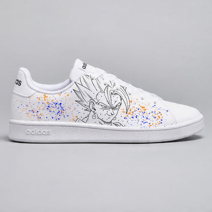 Sneakers Adidas customisées Dragon Ball Super avec design de Vegetto peintes à la main