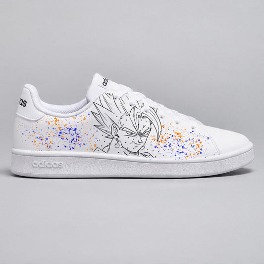 Sneakers Adidas customisées Dragon Ball Super avec design de Vegetto peintes à la main